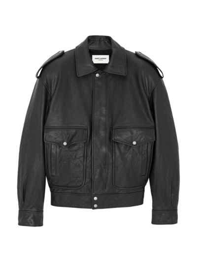 Shop Saint Laurent Women's Oversized Jacket In Grained Leather In Black
