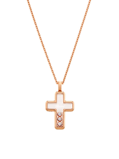 Shop Chopard Women's Happy Diamonds 18k Rose Gold & 0.15 Tcw Diamond Cross Pendant Necklace