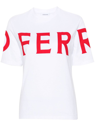 Shop Ferragamo Salvatore  Logo Printed Crewneck T In White