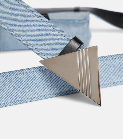 Shop Attico Leather-trimmed Denim Belt Bag In Sky Blue