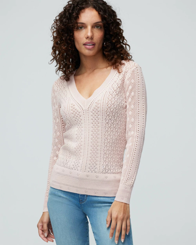 Shop White House Black Market Long Sleeve Pointelle V-neck Pullover Sweater In Light Pink