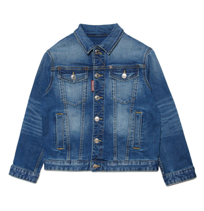 Shop Dsquared2 Kids Buttoned Straight Hem Denim Jacket In Blue