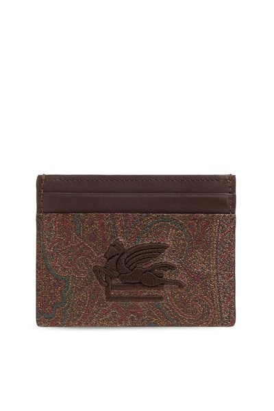 Shop Etro Pegaso Embroidered Card Holder In Multi