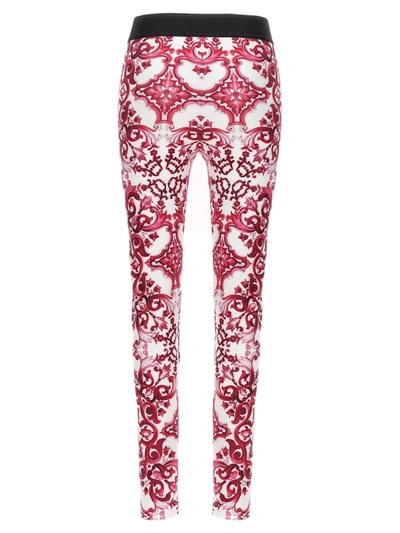 Shop Dolce & Gabbana Maiolica Leggings In Fuchsia