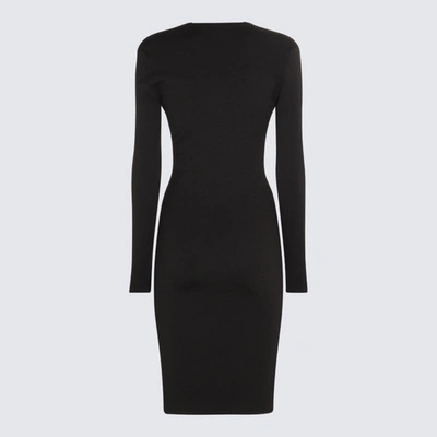 Shop Tom Ford Black Virgin Wool Blend V Neck Midi Dress
