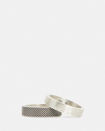 Shop Allsaints Mars Textured Sterling Silver Ring Set, In Warm Silver