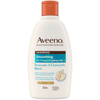 Shop Aveeno Haircare Smoothing+ Rose Water And Chamomile Blend Shampoo 300ml
