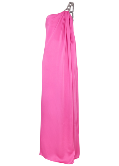 Shop Stella Mccartney Falabella One-shoulder Satin Gown In Pink