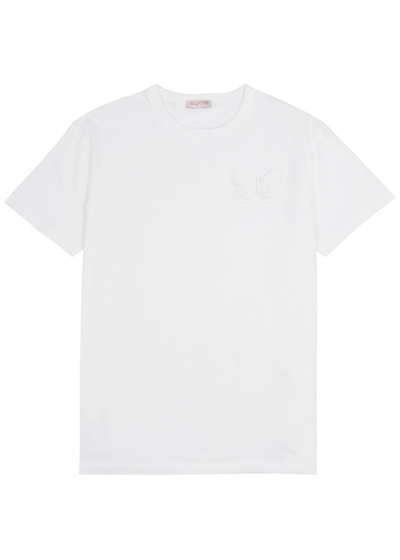 Shop Valentino Butterfly-appliquéd Cotton T-shirt In White