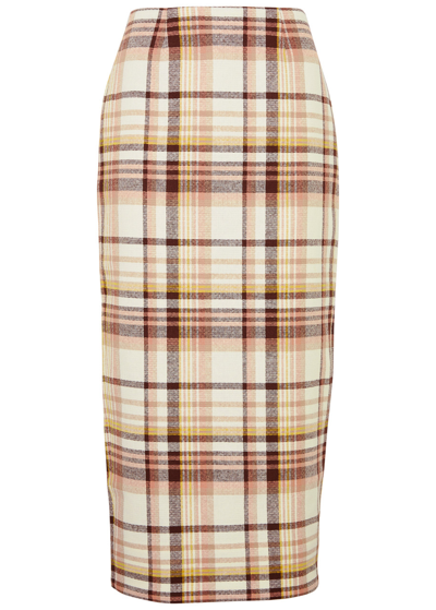 Shop Zimmermann Matchmaker Checked Linen-blend Skirt In Cream