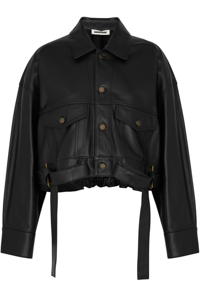 Shop Darkpark Carter Cropped Leather Jacket In Black