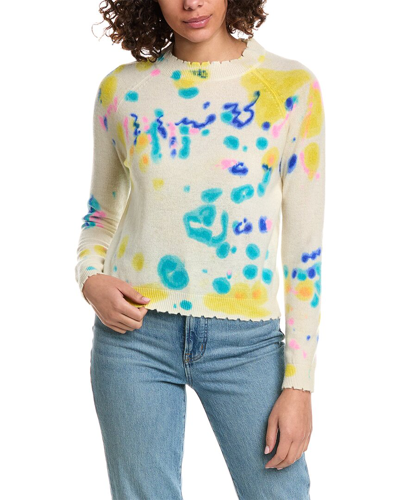 Shop Minnie Rose Frayed Printed Tie-dye Cashmere Sweater In Yellow