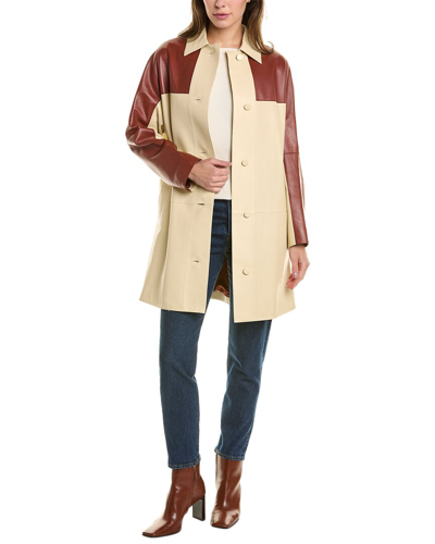 Shop Lafayette 148 New York Two-tone Leather Overcoat In Brown