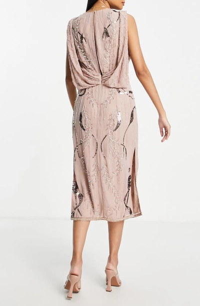 Asos Design Drape Back Embellished Cocktail Midi Dress In Light Pink