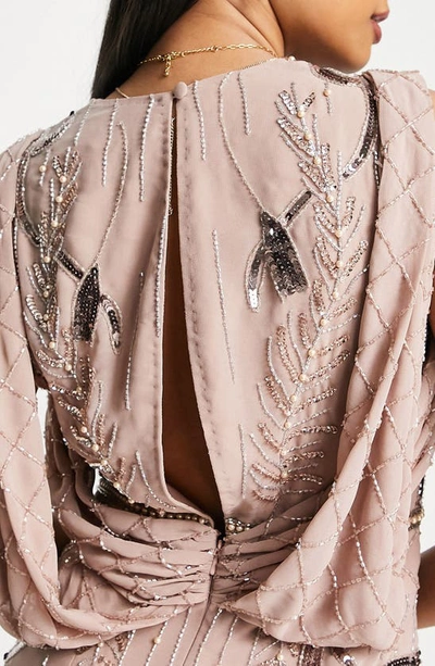 Asos Design Drape Back Embellished Cocktail Midi Dress In Light Pink
