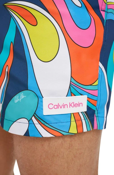 Shop Calvin Klein Modern Euro Upf 40+ Swim Trunks In Abstract
