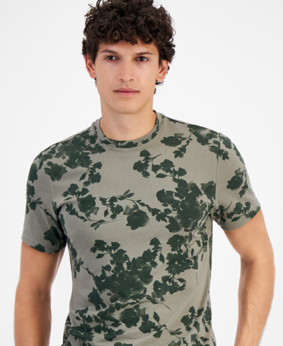 Shop Inc International Concepts Men's Watercolor Floral T-shirt, Created For Macy's In Green Tea Leaf