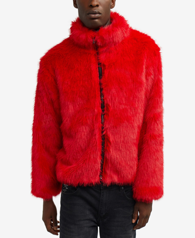 Shop Reason Men's Faux Fur Full Zip Jacket In Red