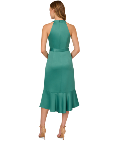 Shop Adrianna Papell Women's Ruffled Faux-wrap Midi Dress In Jungle Green