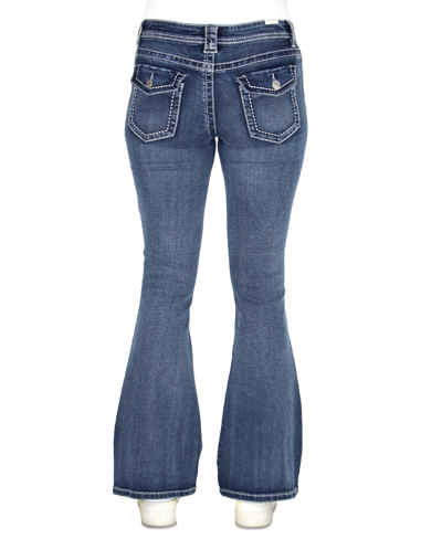 Shop Almost Famous Crave Fame Juniors' Heavy-stitch Flare-leg Denim Jeans In Dark Wash
