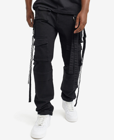 Shop Reason Men's Rambo Wide Leg Twill Cargo Pants In Black