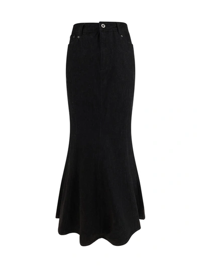 Shop Self-portrait Black Denim Flared Maxi Skirt