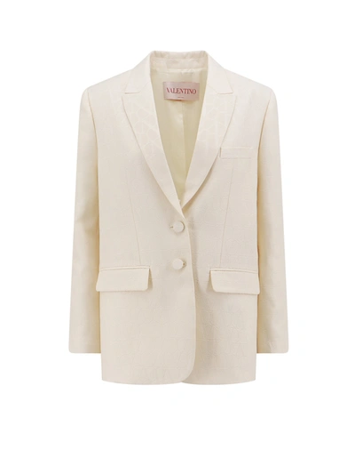 Shop Valentino Wool And Silk Blazer With Toile Iconographe Motif