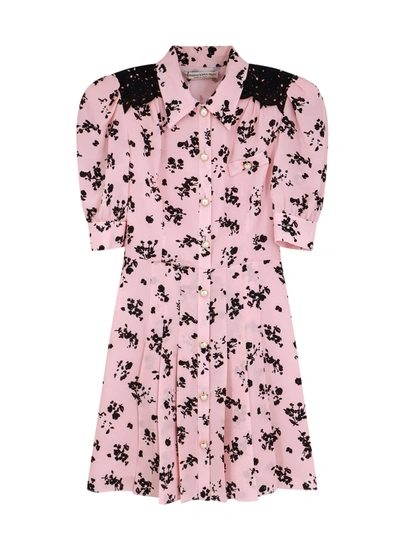 Shop Alessandra Rich Silk Dress With Rose Print