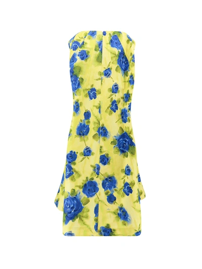 Shop Marni Cocoon Yellow Cady Dress With Idyll Print