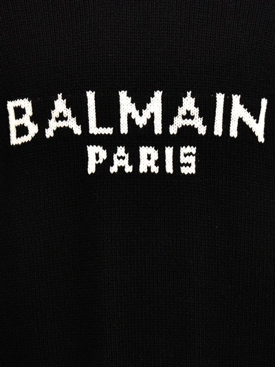 Shop Balmain Jacquard Logo Sweater Sweater, Cardigans White/black