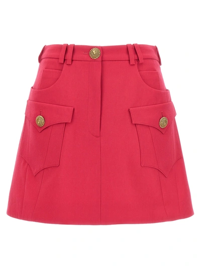 Shop Balmain Logo Button Mini Skirt Skirts Fuchsia