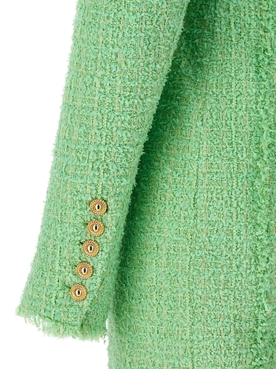 Shop Balmain Logo Button Tweed Dress Dresses Green