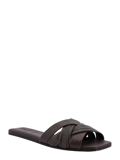 Shop Brunello Cucinelli Leather Sandals With Iconic Jewel Application