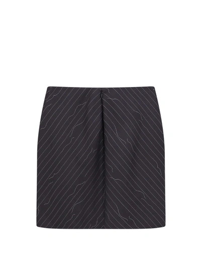 Shop Off-white Wool Blend Skirt With Revisited Pinstriped Motif