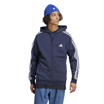 Shop Adidas Originals Mens Adidas Essentials Fleece 3-stripes Full-zip Hoodie In Ink