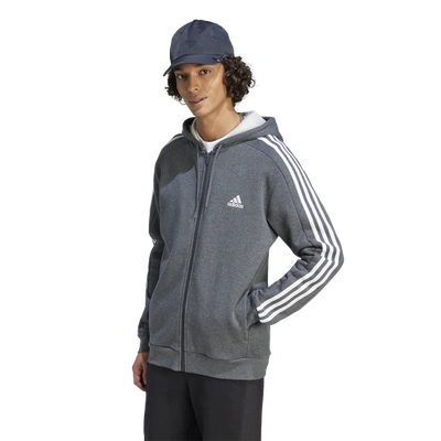 Shop Adidas Originals Mens Adidas Essentials Fleece 3-stripes Full-zip Hoodie In Dark Grey Heather
