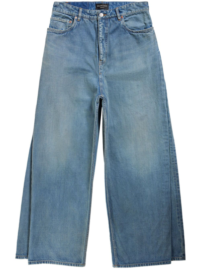 Shop Balenciaga Blue Double Front Wide-leg Jeans