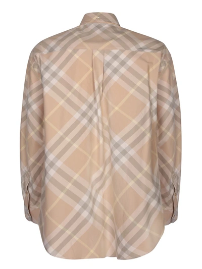 Burberry Men Beige Shirt With Button-down Collar And Check Motif In Cotton Man In Beige
