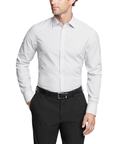 Shop Calvin Klein Men's Refined Cotton Stretch Slim Fit Wrinkle Resistant Dress Shirt In Gray