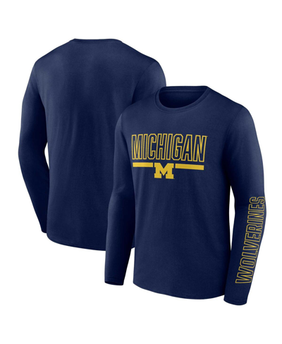 Profile Men's  Navy Michigan Wolverines Big And Tall Two-hit Graphic Long Sleeve T-shirt In Navy