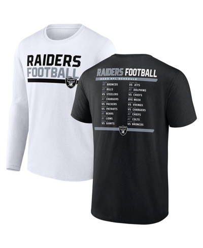 Shop Fanatics Men's  Black, White Las Vegas Raiders Two-pack 2023 Schedule T-shirt Combo Set In Black,white