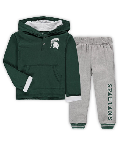 Colosseum Toddler Boys  Green And Heathered Gray Michigan State Spartans Poppies Hoodie And Sweatpant In Green,heathered Gray