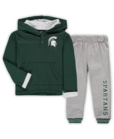 Shop Colosseum Toddler Boys  Green And Heathered Gray Michigan State Spartans Poppies Hoodie And Sweatpant In Green,heathered Gray