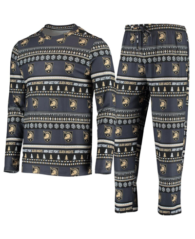 Concepts Sport Black Army Black Knights Ugly Sweater Knit Long Sleeve Top And Pant Set In Black