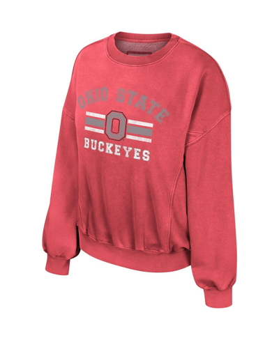 Colosseum Scarlet Ohio State Buckeyes Audrey Washed Pullover Sweatshirt In Scarlet