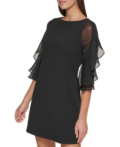 Shop Tommy Hilfiger Women's Flutter-sleeve Sheath Dress In Black