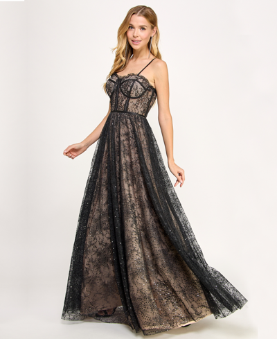 Shop Say Yes Juniors' Sequin-lace Bustier Sweetheart-neck Gown, Created For Macy's In Black,rose
