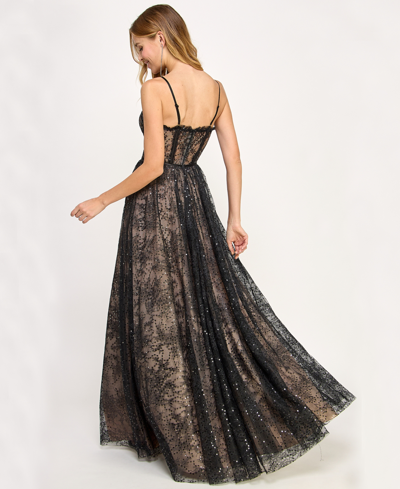 Shop Say Yes Juniors' Sequin-lace Bustier Sweetheart-neck Gown, Created For Macy's In Black,rose