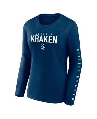 Fanatics Branded Deep Sea Blue Seattle Kraken Long And Short Sleeve Two-pack T-shirt Set In Deep Sea Blue