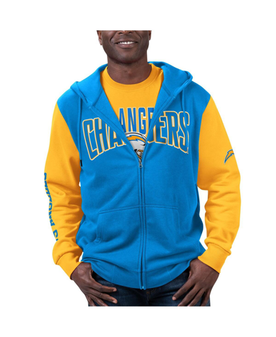 Shop G-iii Sports By Carl Banks Men's  Powder Blue, Gold Los Angeles Chargers T-shirt And Full-zip Hoodie  In Powder Blue,gold